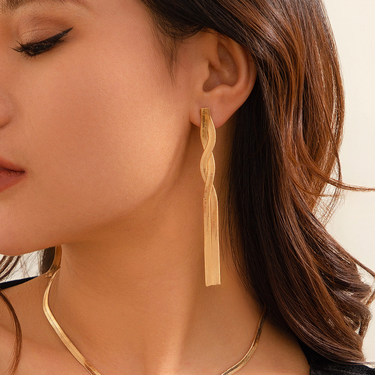 Minimalist Plated Brass Snake Chain Necklace with Tassel for Women