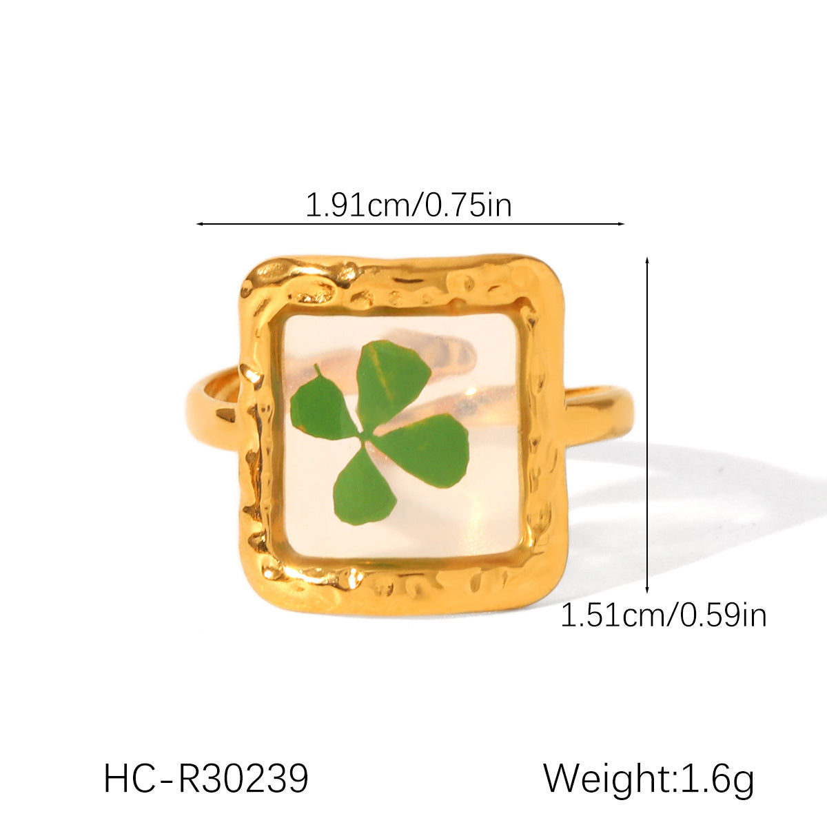 Ins Style 18K Gold Plated Stainless Steel Four Leaf Clover Daisy Flower Ring for Women