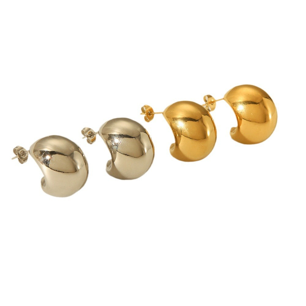 Geometric C-Shaped Titanium Steel Hollow Hypoallergenic Stud Earrings for Women with Vacuum Plating Finish