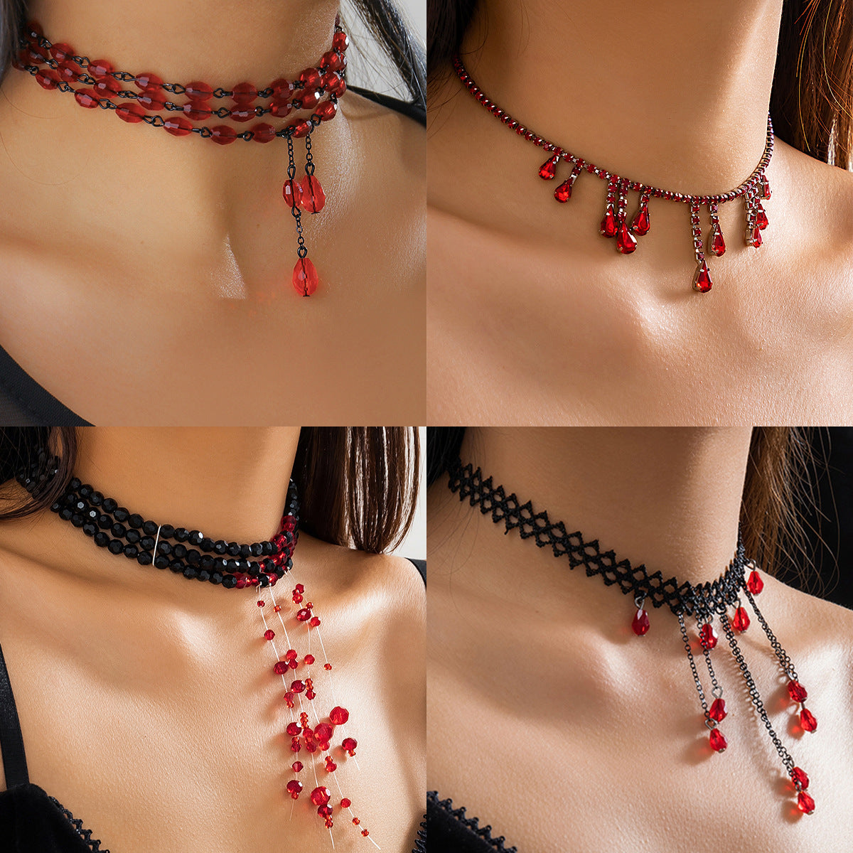 Collar con Colgante Geométrico Estilo Gótico con Detalles de Rhinestones y Borla para Mujer