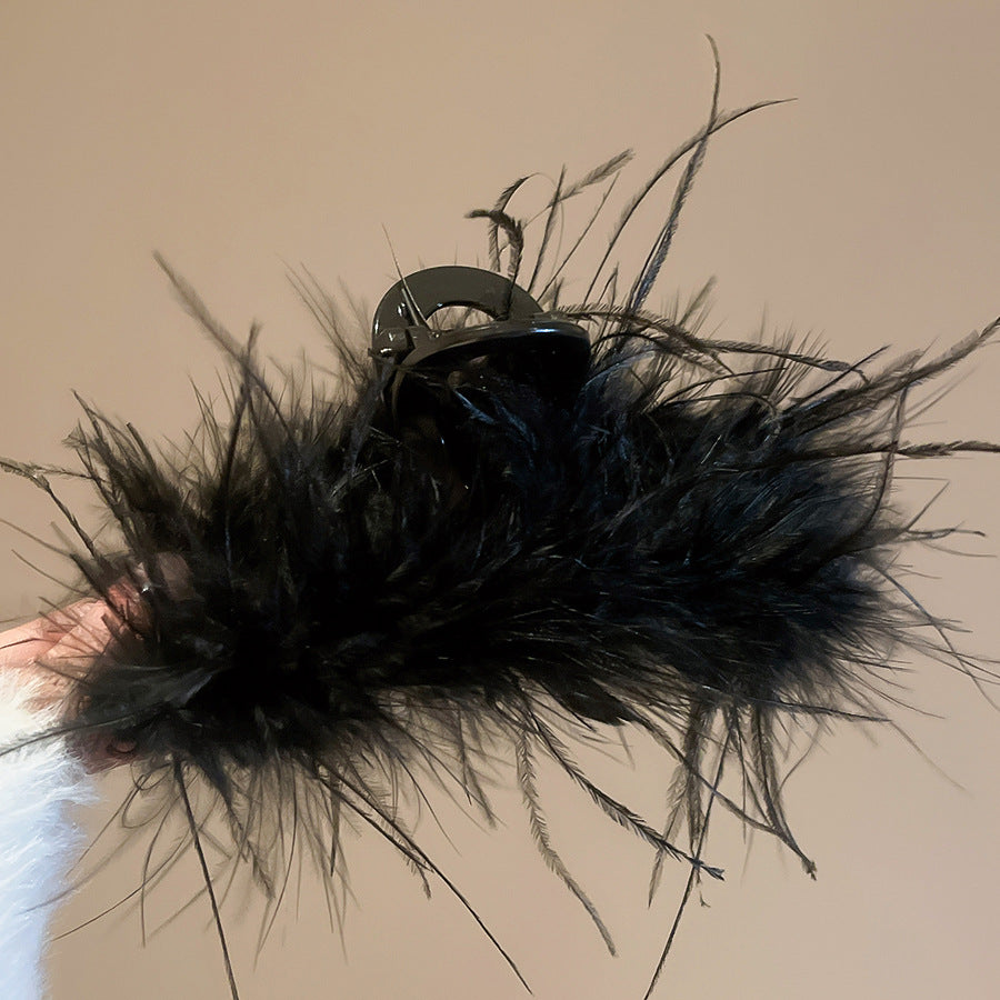Elegante fermaglio per capelli in acrilico a forma di piuma con intarsio di strass da donna, molletta artiglio di lusso minimalista