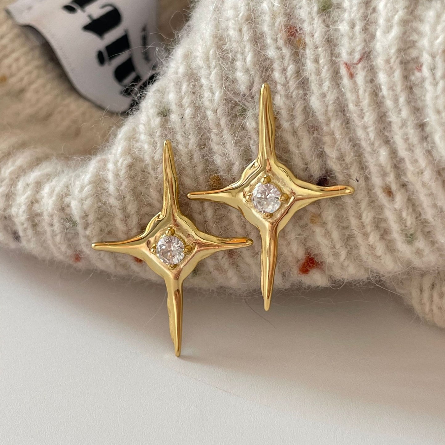 Orecchini pendenti a stella minimalisti in argento sterling 925 da donna con intarsio in perla