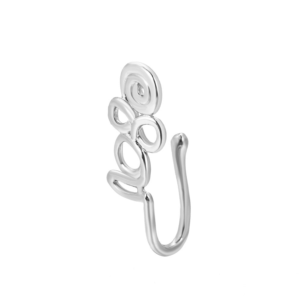 Clip per il naso a forma di U con stella e cuore placcata in rame vintage con zirconia cubica