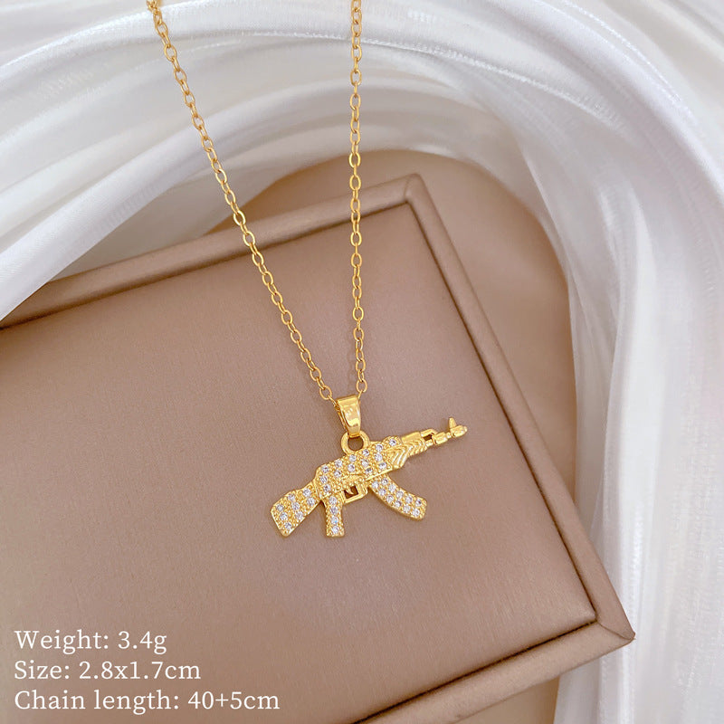 Collana Minimalista Geometrica in Acciaio al Titanio con Pendente in Rame Placcato Oro su Catena a Maglie per Uomo e Donna