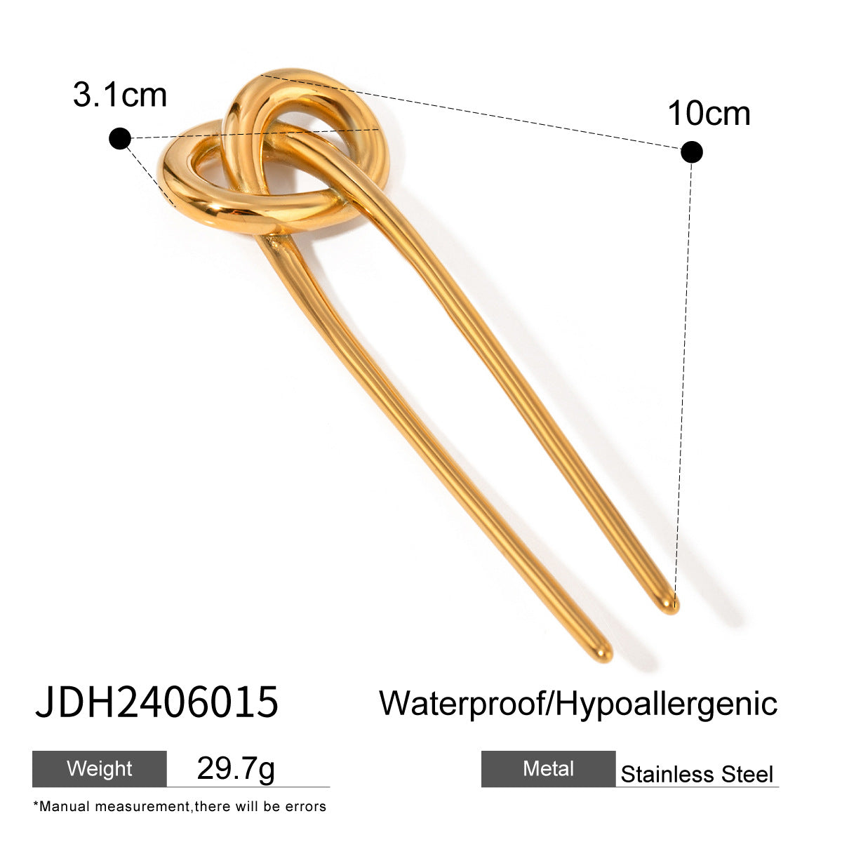 Retro 18K Gold Plated Stainless Steel U-Shaped Hair Pin for Women