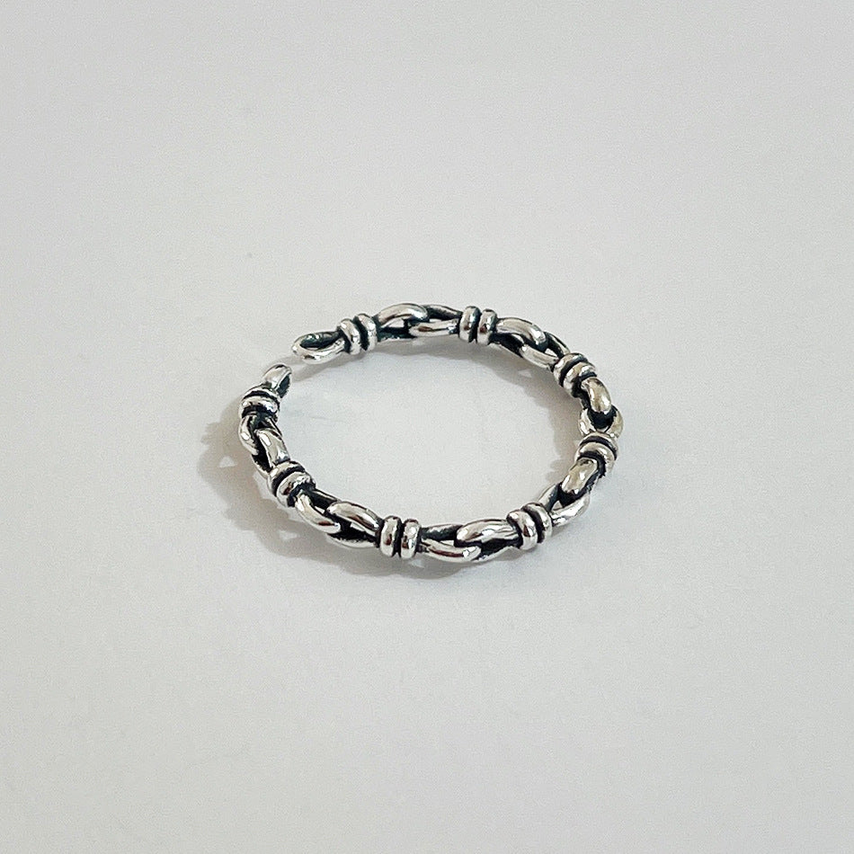 Anello Nodo Geometrico Placcato in Argento Sterling 925, Stile Minimalista Vintage