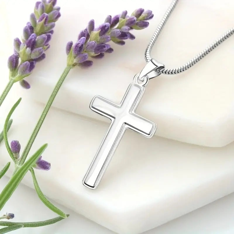 Sweet Punk Geometric Cross Cubic Zirconia Inlaid Brass Pendant Stainless Steel Plated Necklace for Women