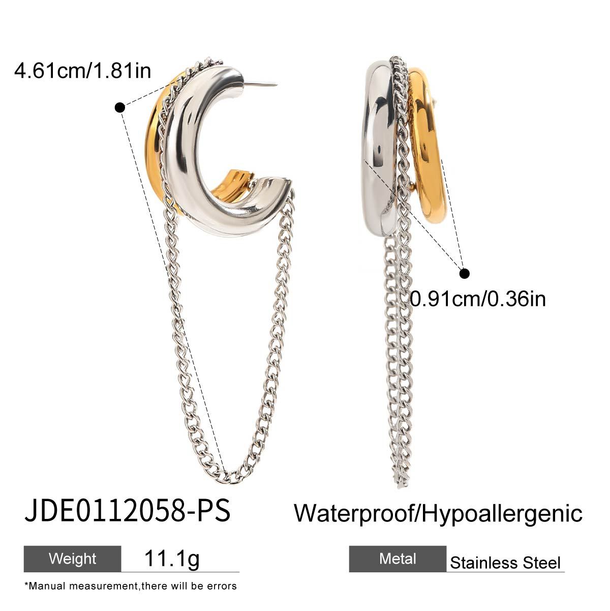 Elegant Geometric Stainless Steel Plated Tassel Earrings with Double C Design for Women