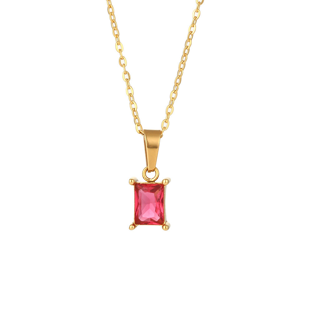 Collana con ciondolo quadrato geometrico minimalista da donna in acciaio inossidabile con intarsio di strass e finitura placcata