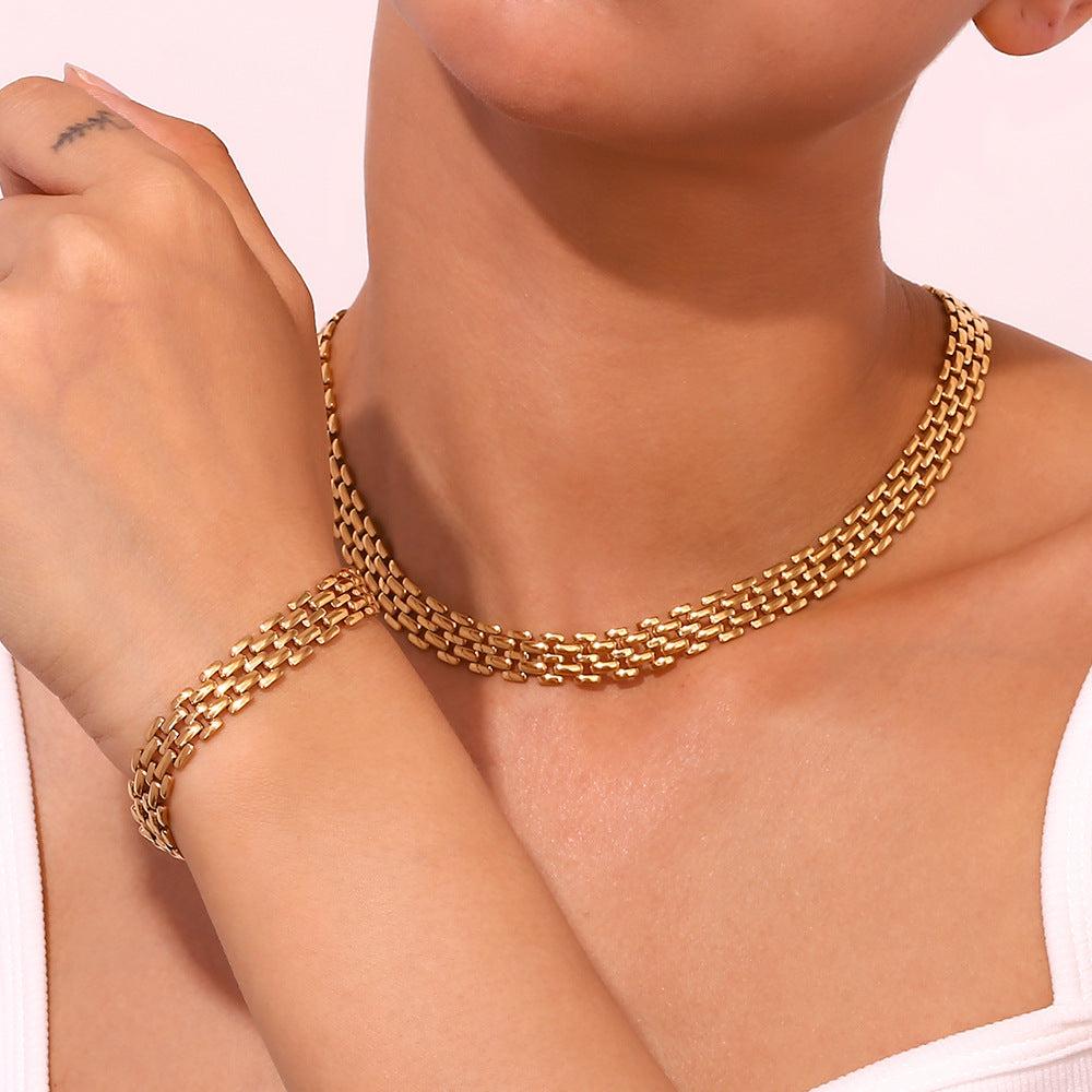 Fashionable Geometric Stainless Steel Plated 18K Gold Handmade Woven Necklace for Women