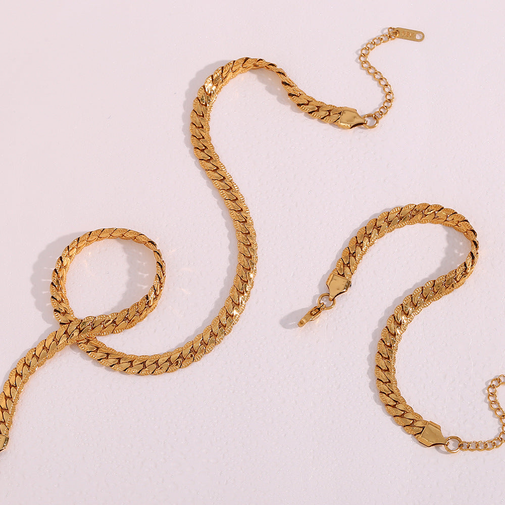 Minimalist Geometric Stainless Steel Cuban Chain Necklace with 18K Gold Plating for Women