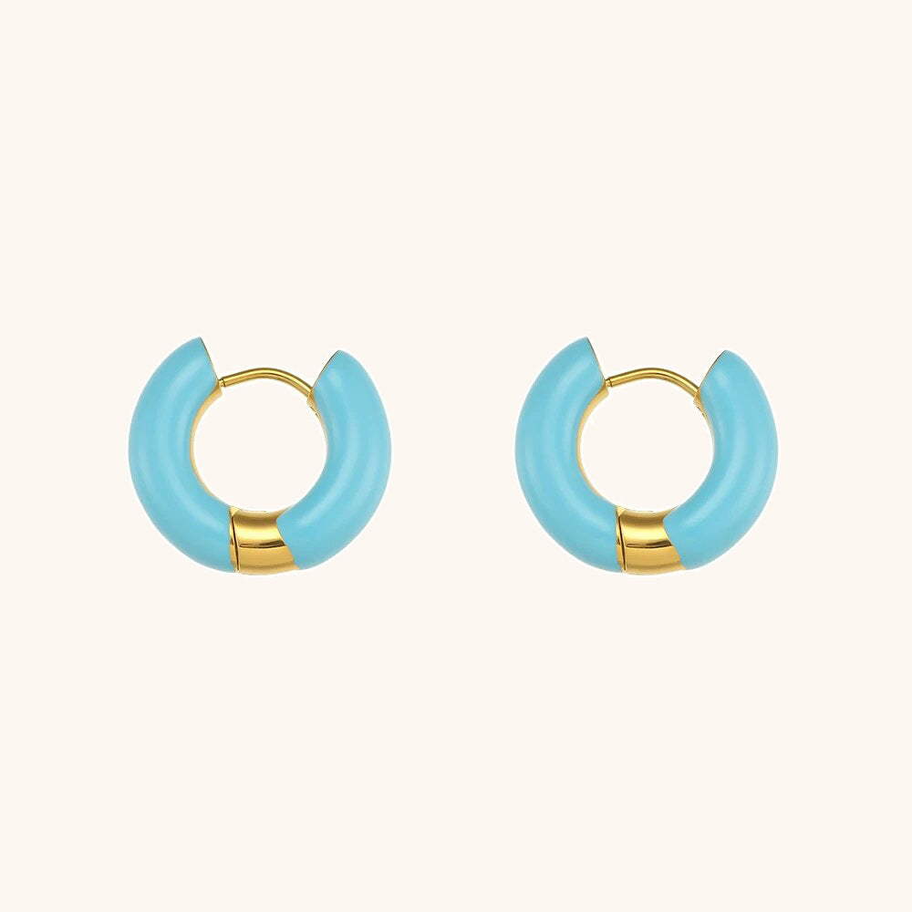 Fashion Geometric Donut Hoop Earrings Stainless Steel 18K Gold Plated Water Wave Enamel for Women