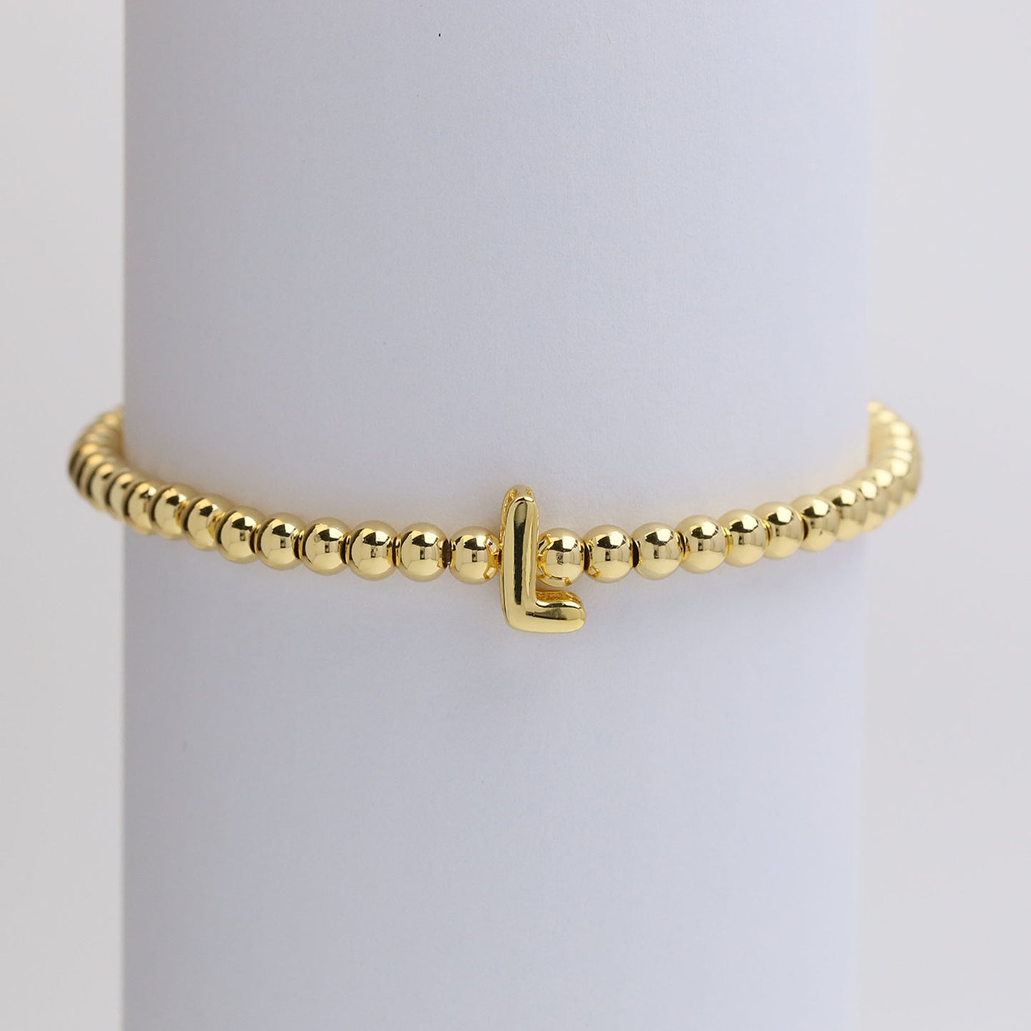 18K Gold Plated Brass Letter Hematite Bead Stretch Bracelet for Women