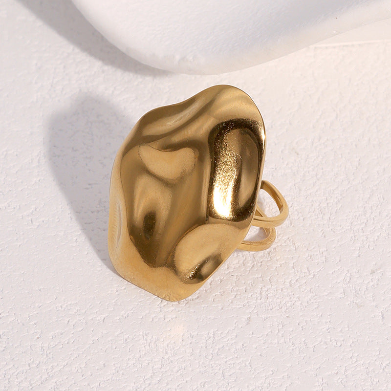Minimalist Geometric Stainless Steel Open Ring with 18K Gold Plating for Women