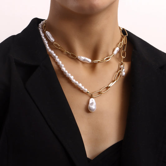Collana Pendente Geometrica Minimalista da Donna con Catena a Serpente a Doppio Strato in Lega e Finitura Galvanizzata