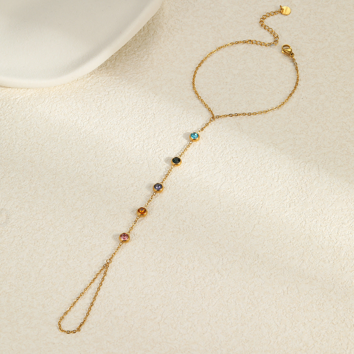 Fashionable OL Style Geometric Stainless Steel Y-Necklace with Colorful Zircon Inlay for Women