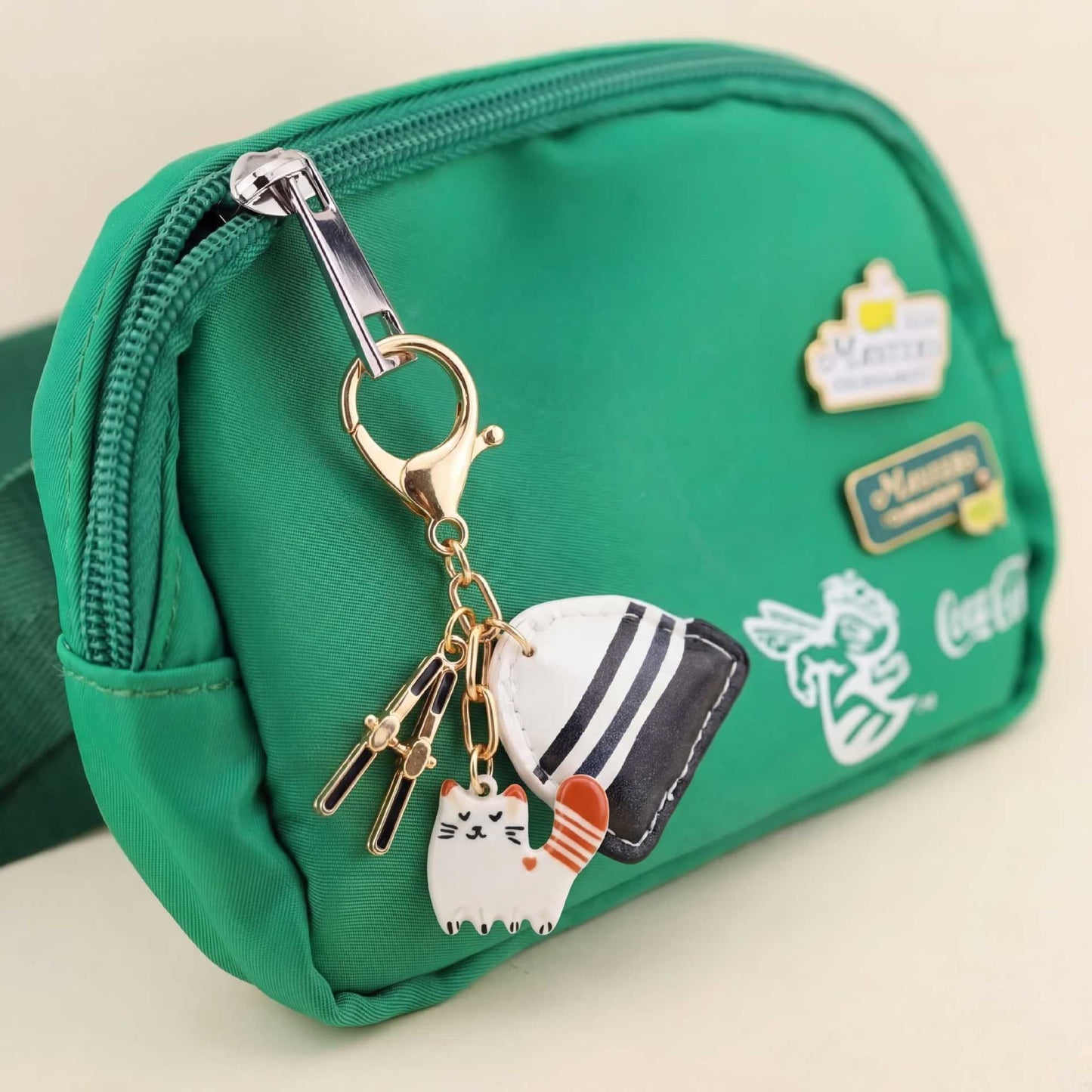 Minimalist Plated Alloy Key Chain Charm Bar with Pearl Elements