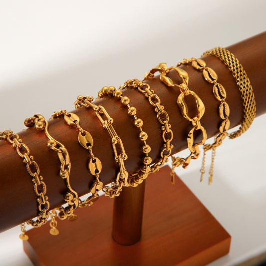 Pulsera de cadena de cuentas redondas geométricas de acero inoxidable chapado en oro de 18 quilates estilo Ins a la moda para mujer
