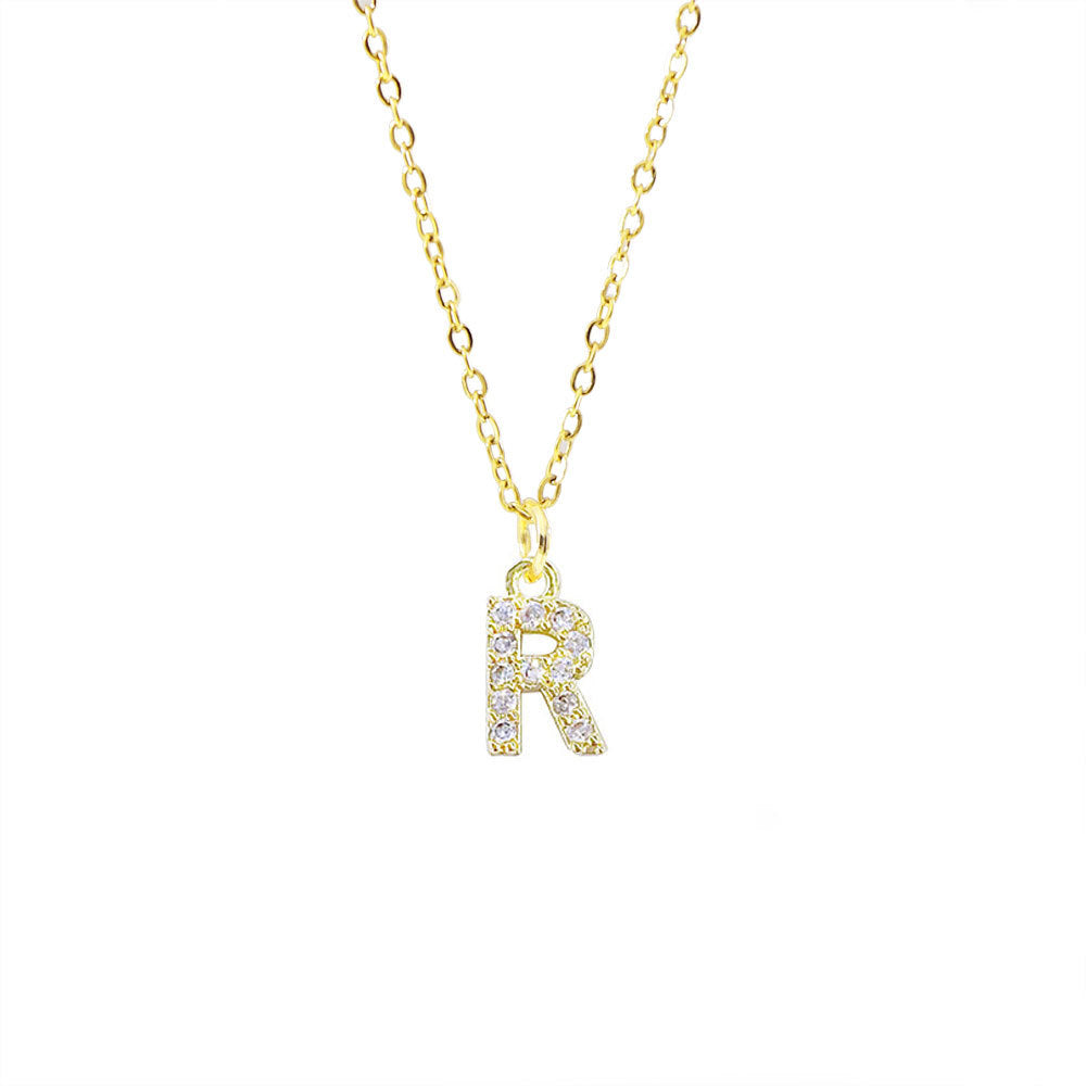 Collar con colgante de cadena de serpiente de oro chapado en acero titanio con forma de letra minimalista para mujer con incrustaciones de circonita cúbica