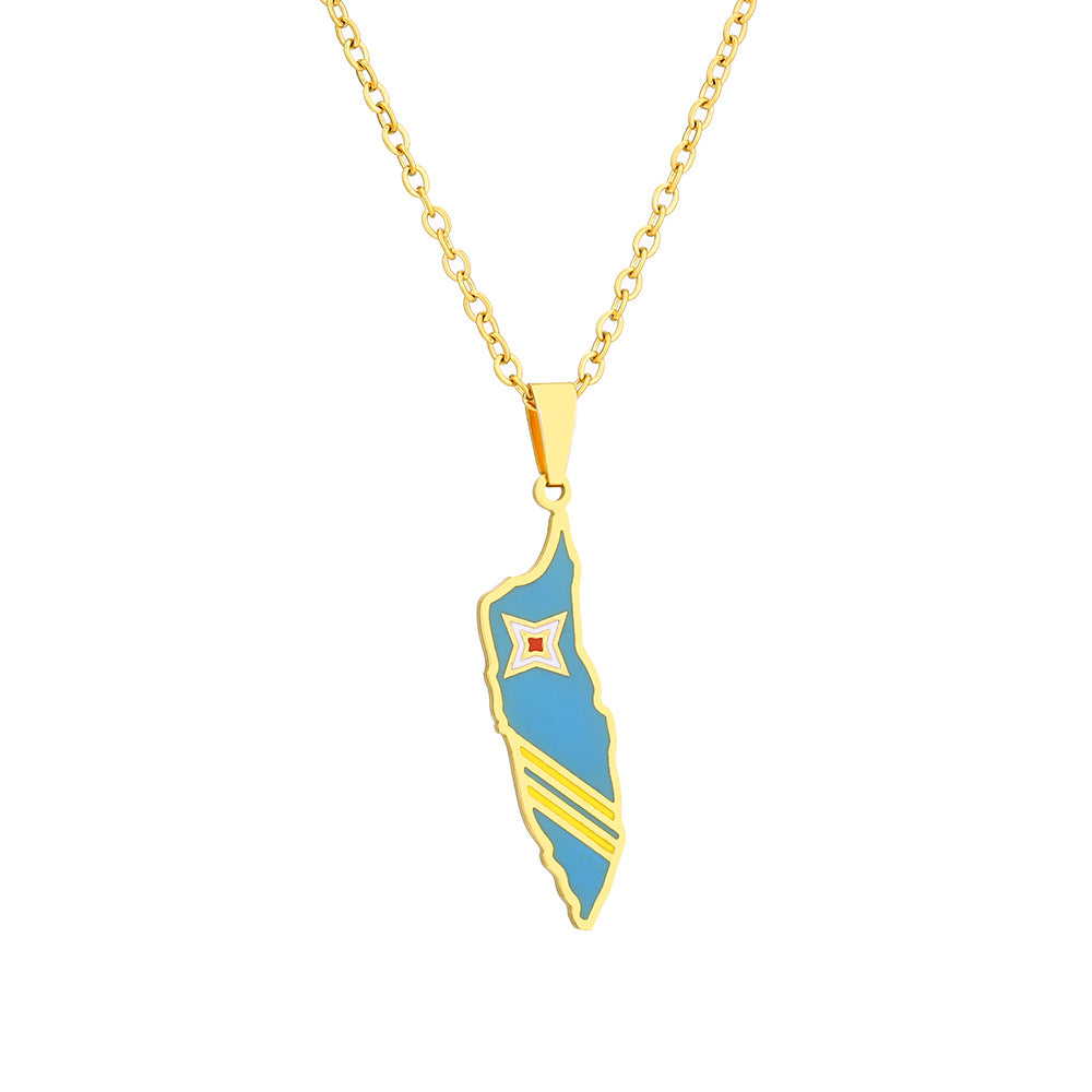 Collana con pendente da donna in acciaio inossidabile stile etnico geometrico con ciondolo in titanio e finitura placcata su catena a maglie ovali