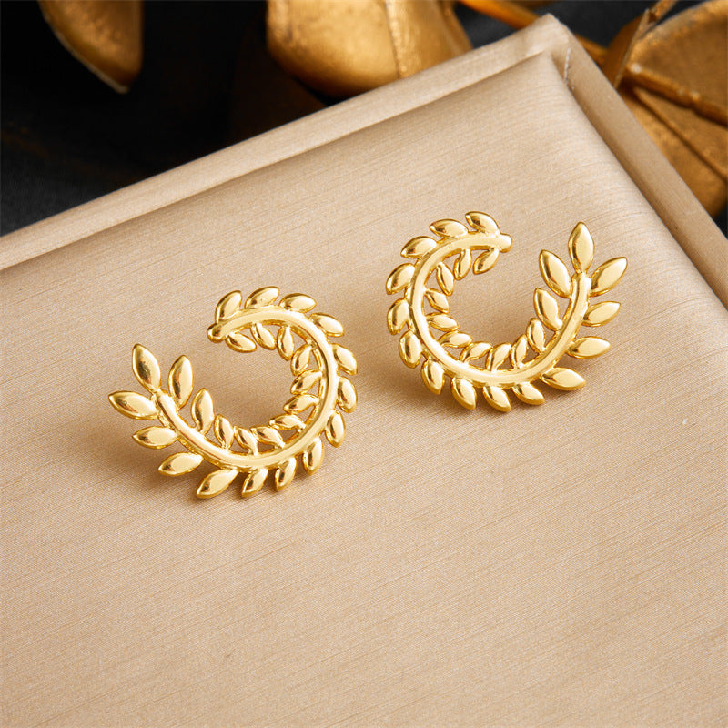Fashion Minimalist Office Wheat Sheaf Stainless Steel Earrings