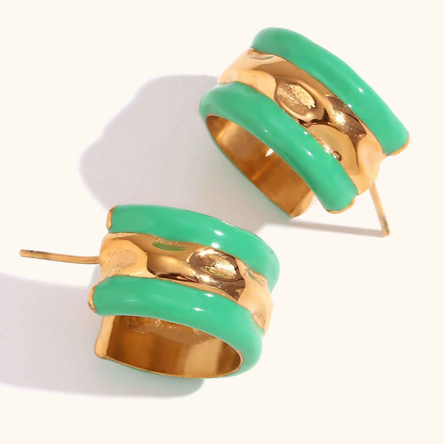 Fashion Geometric Donut Hoop Earrings Stainless Steel 18K Gold Plated Water Wave Enamel for Women