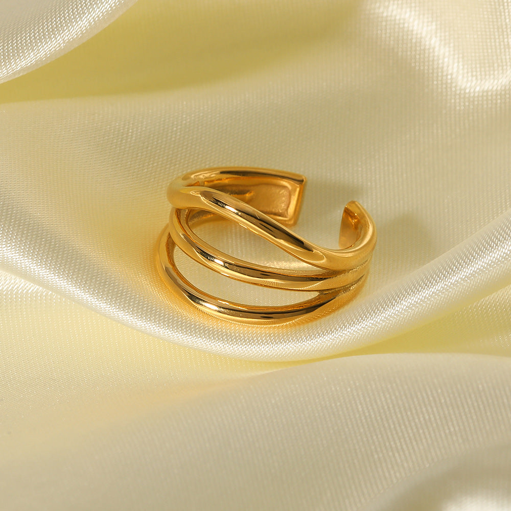 Minimalist Geometric Open Ring for Women and Men Stainless Steel with 18K Vacuum Plated Gold Finish