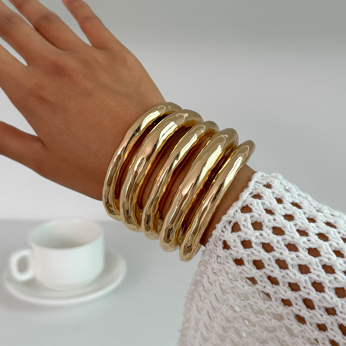 Minimalist Geometric Oval Plated Alloy Bracelet Set