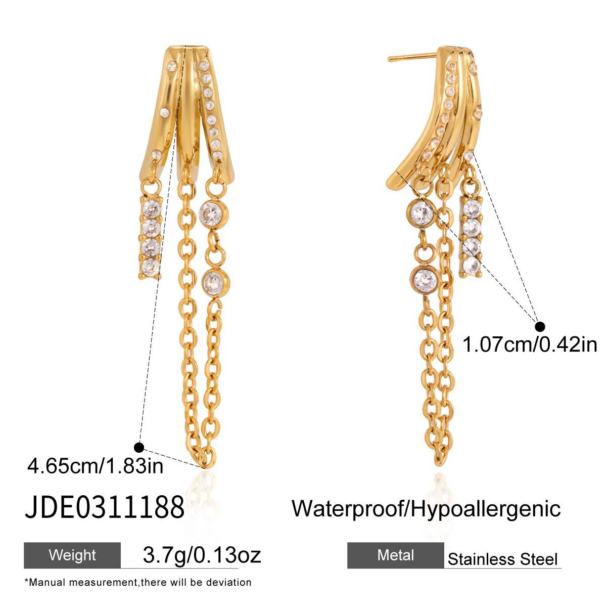Elegant Geometric Stainless Steel Tassel Earrings with Pearl Inlay for Women