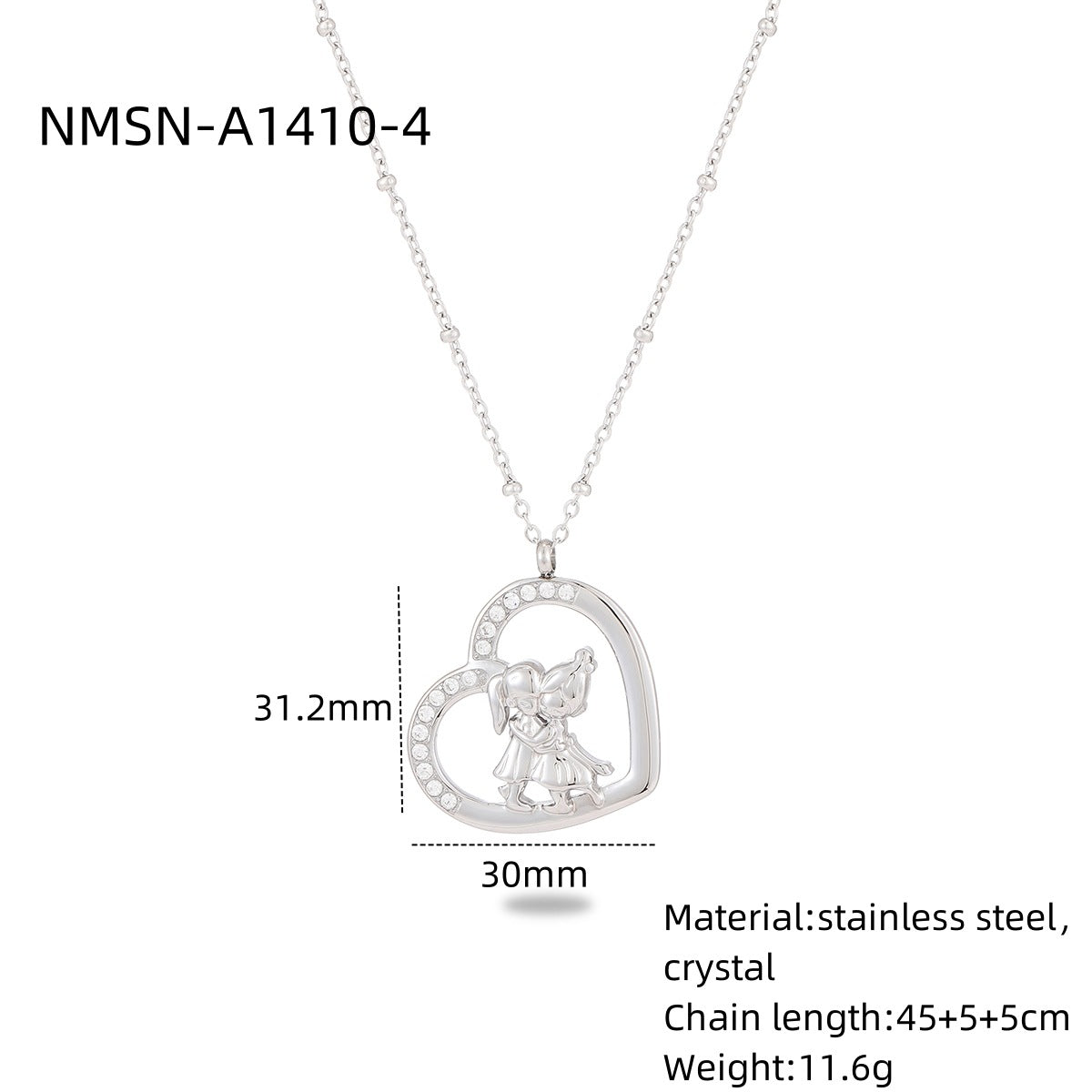Collar con Colgante Minimalista de Acero de Titanio en Forma de Corazón para Mujer con Incrustaciones de Diamantes de Imitación y Acabado Chapado