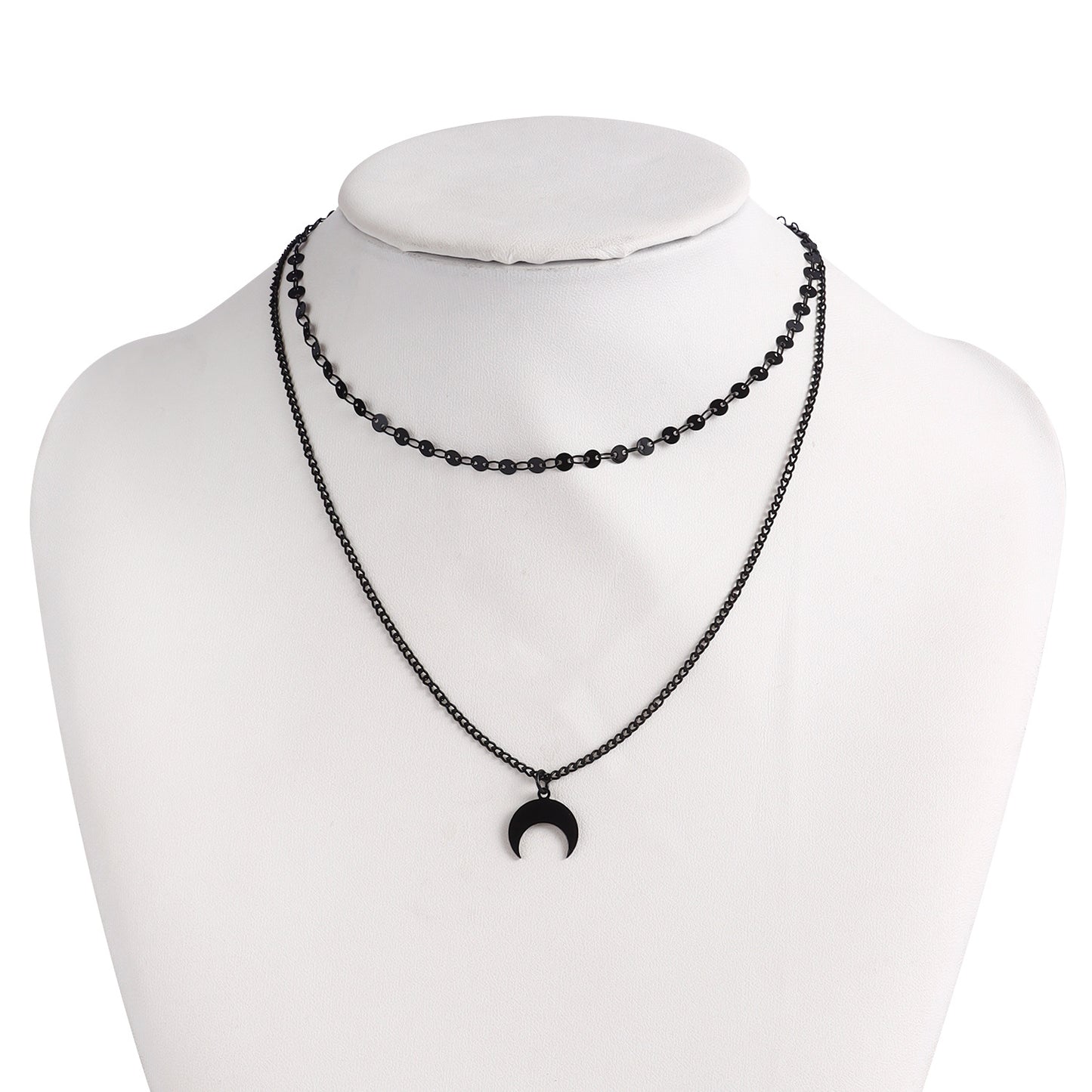 Collar Minimalista con Colgante de Luna en Aleación con Acabado Chapado para Mujer Cadena Doble para Clavícula