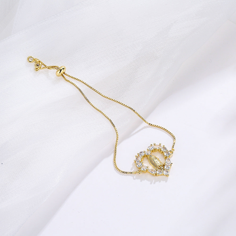 Bracciale minimalista in rame geometrico irregolare con zirconi micro-pavé per donna, regolabile con cordino