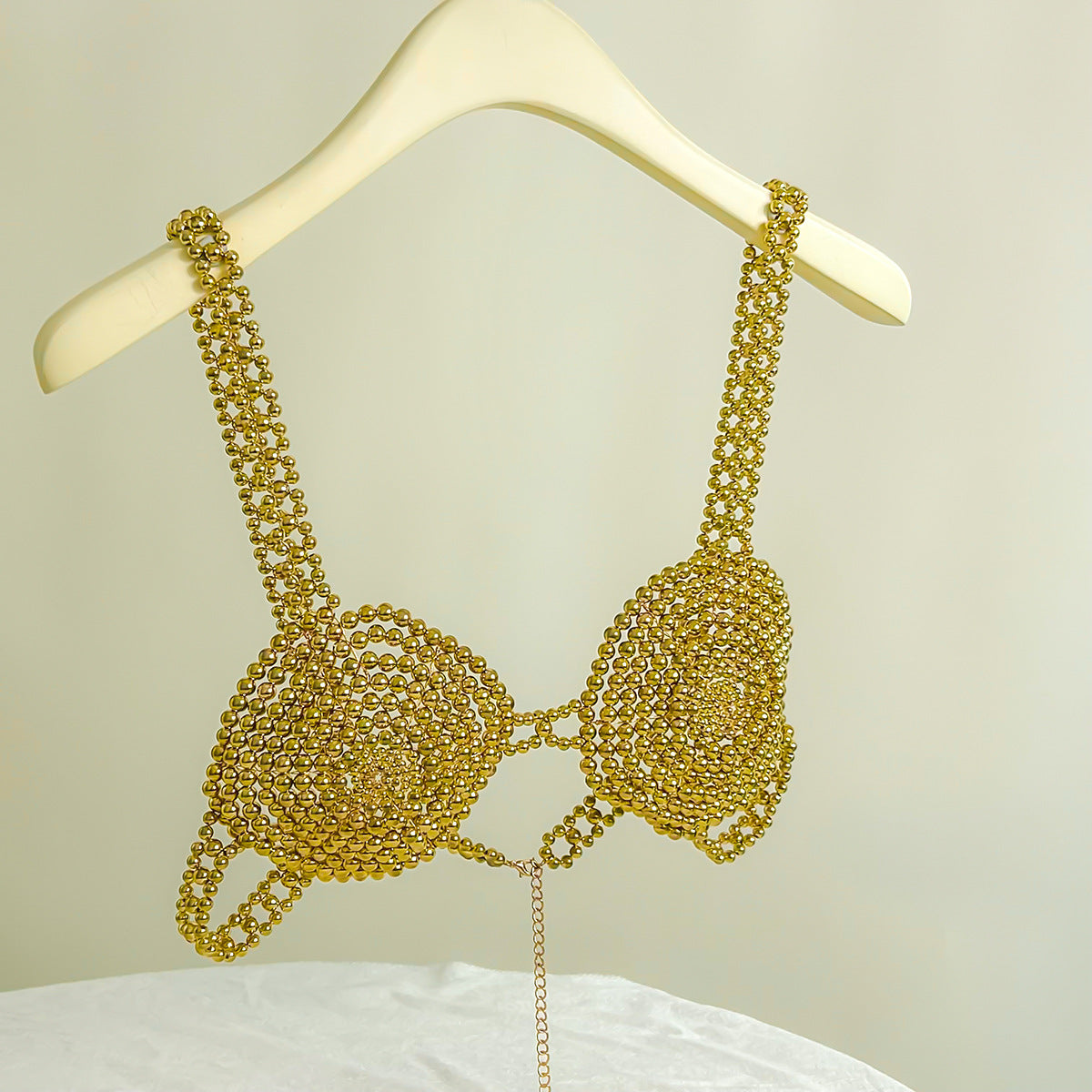 Vintage Geometric Alloy Body Chain with Faux Pearl and Gemstone Inlay for Women