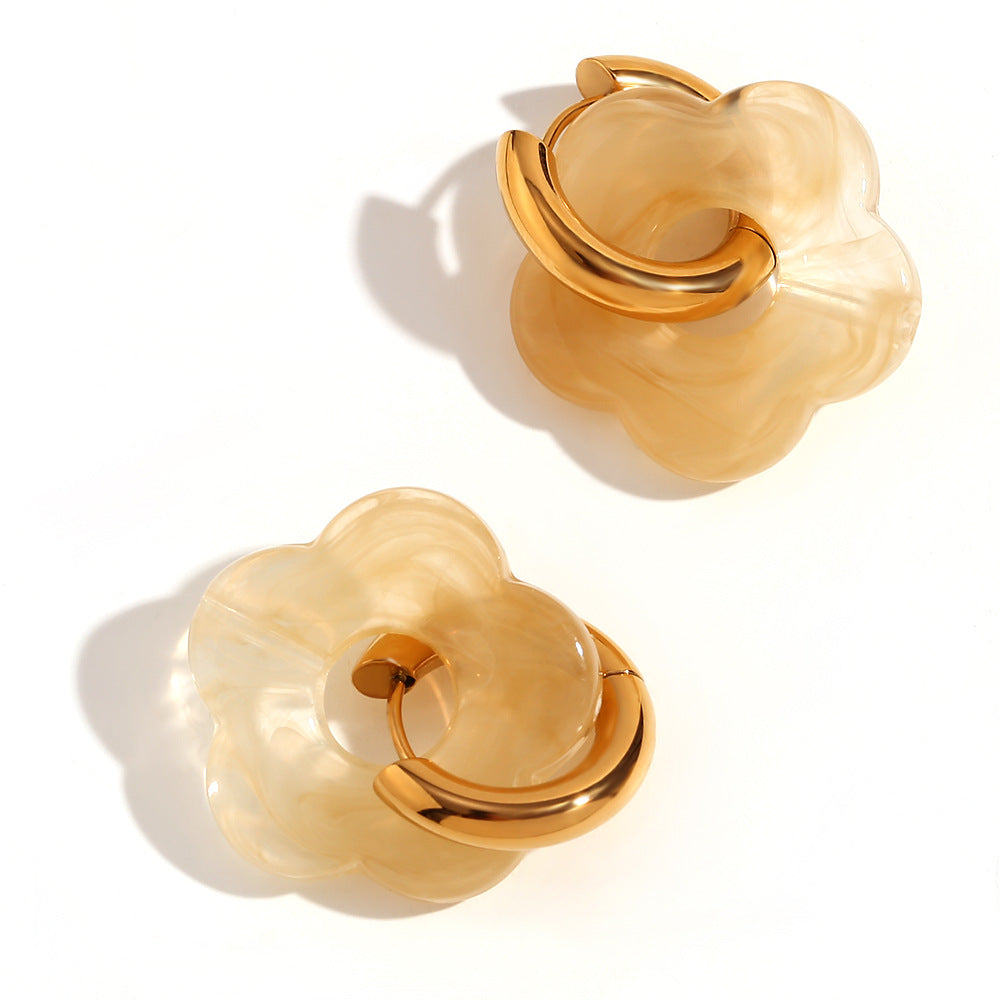 Orecchini a Cerchio Piccoli con Fiori Vintage in Acciaio Inossidabile Placcato Oro 18K Design Floreale Colorato Dopaminico da Donna
