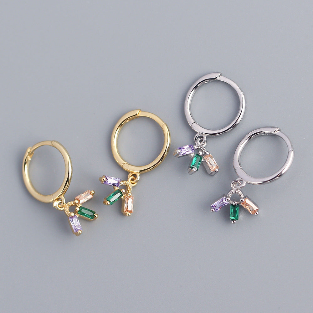 Pendientes de Plata de Ley 925 Minimalistas Geométricos con Incrustaciones de Circonita Cúbica Multicolor para Mujer