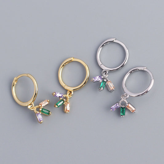 Orecchini Minimalisti Geometrici da Donna in Argento Sterling S925 con Intarsi di Zirconi Cubici Multicolore