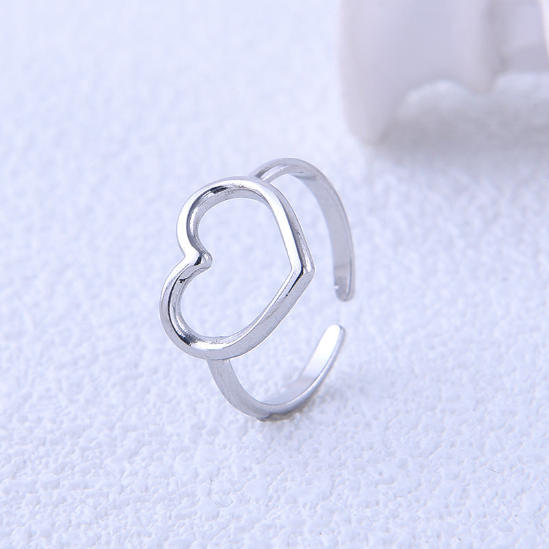 Minimalist Sweet Heart Shaped Plated Stainless Steel Open Ring for Women