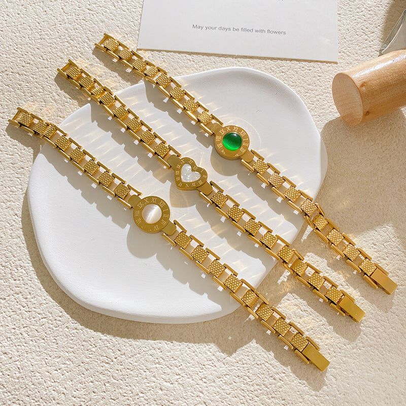 Gold Plated Titanium Steel Round Shell Cat's Eye Bracelet