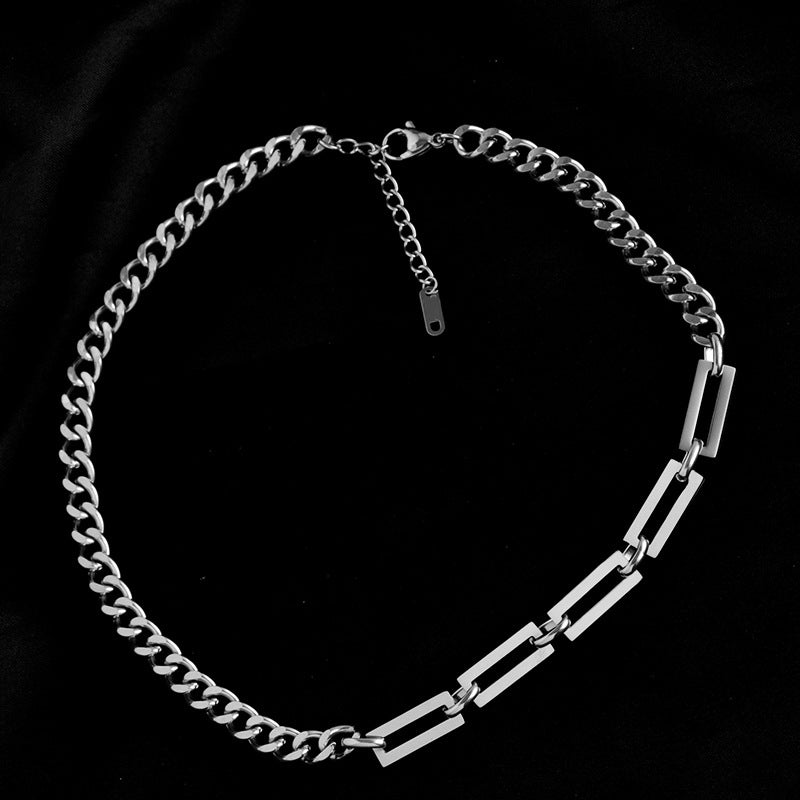 Collar Minimalista de Eslabones Cubanos de Acero Titanio con Acabado Chapado para Hombres y Mujeres