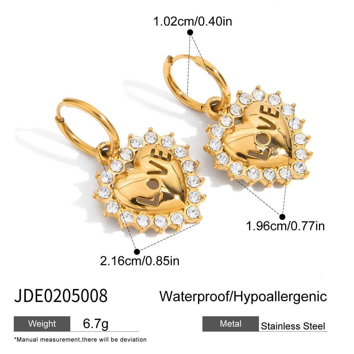 Elegant Heart Stainless Steel Stud Earrings PVD Plated for Women