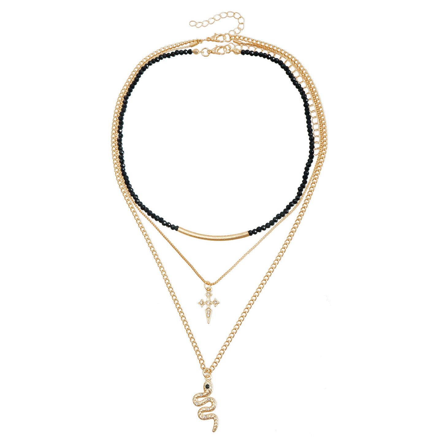 Trendy Snake-Shaped Cross Pendant Necklace for Women Alloy Plated Clavicle Chain with Geometric Design
