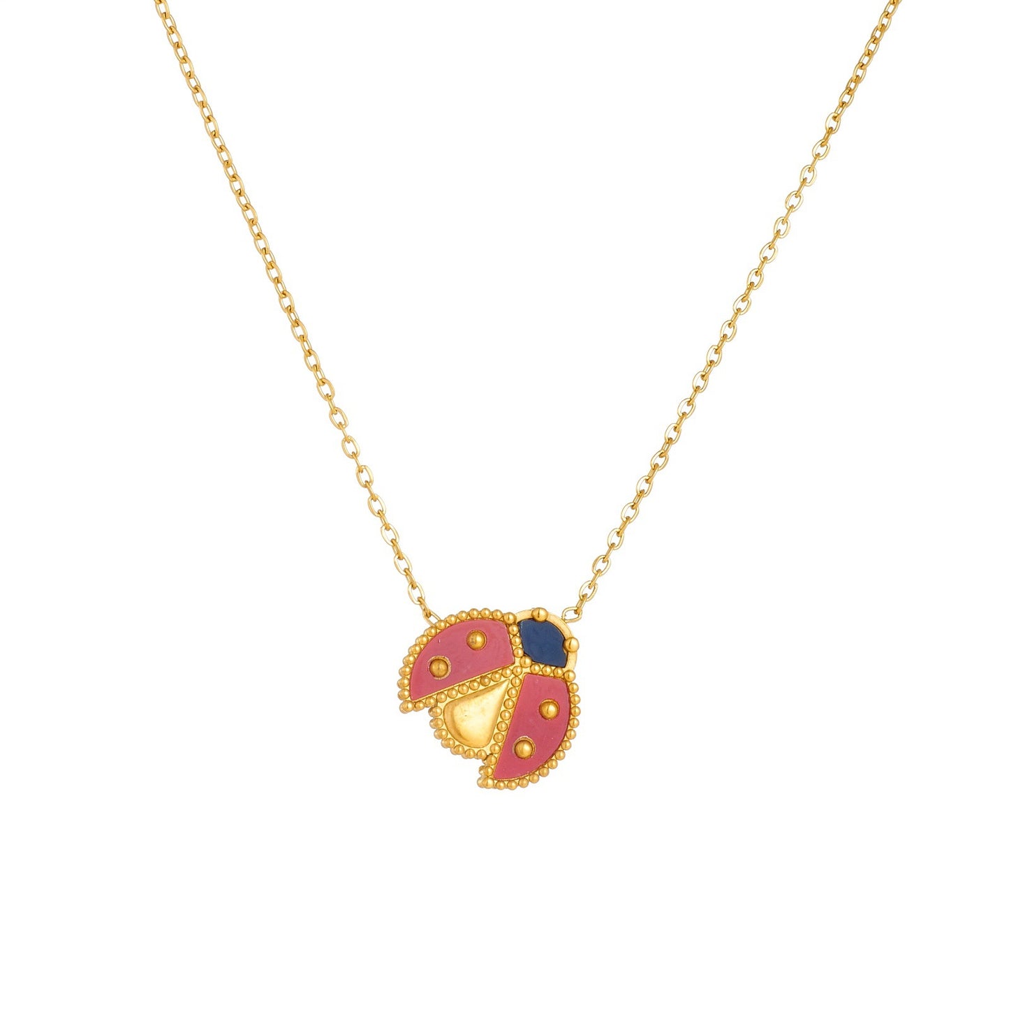 Ladybug Drip Oil Plated Stainless Steel Pendant Jewelry Set for Women