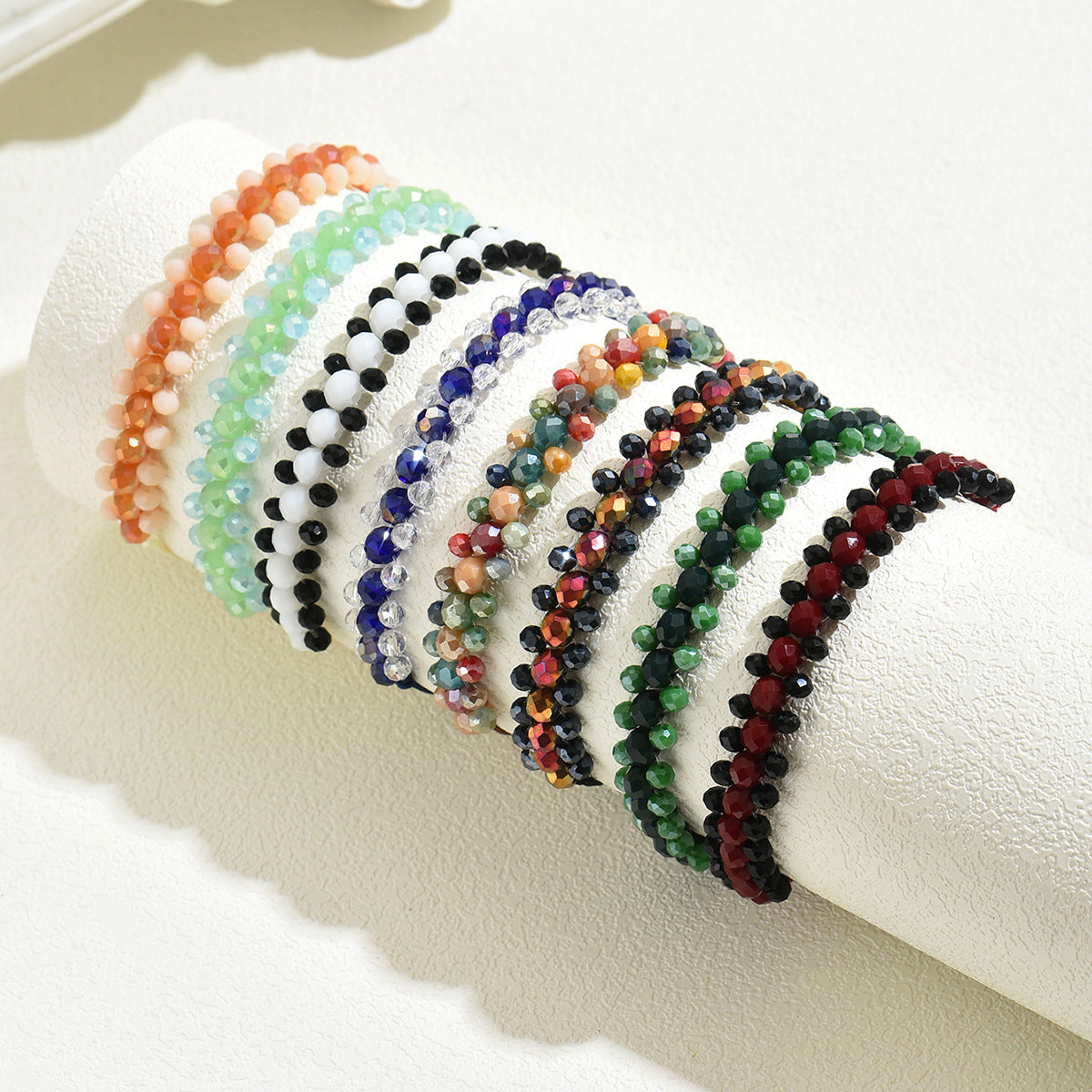 Pulsera geométrica de cuentas para mujer con detalles de cristal multicolor, pulsera ajustable de varias capas