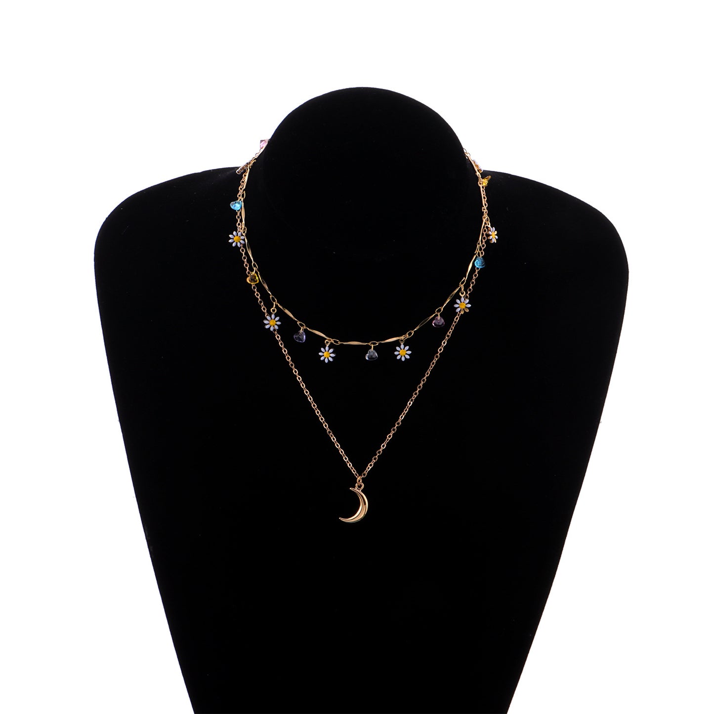 Collar con colgante de aleación con forma de luna vintage para mujer con acabado chapado y cadena corta a la altura de la clavícula