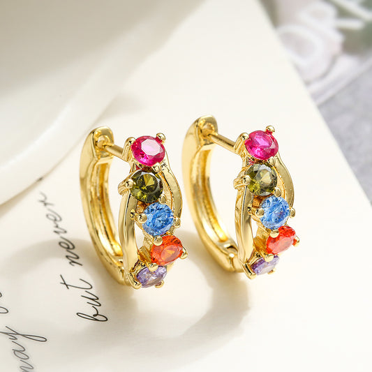 Pendientes de aro geométricos minimalistas de cobre con chapado en oro de 18 quilates y detalles de circonitas para mujer