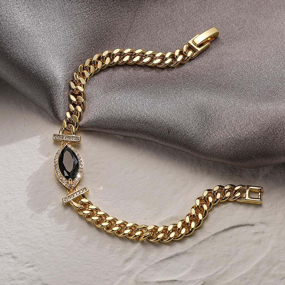 Fashionable Geometric Bracelet for Women Made of Brass with Real Gold Plating and Zircon Accents