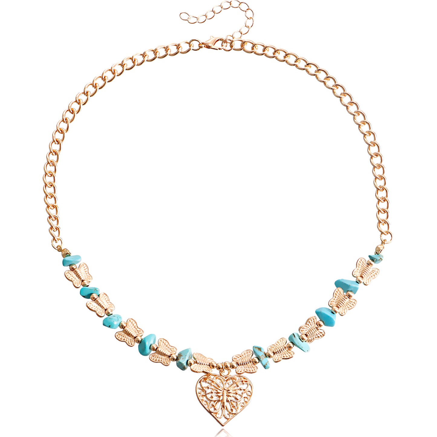 Vintage Butterfly Pendant Necklace for Women with Alloy Construction Plated Finish Geometric Design Collar Chain