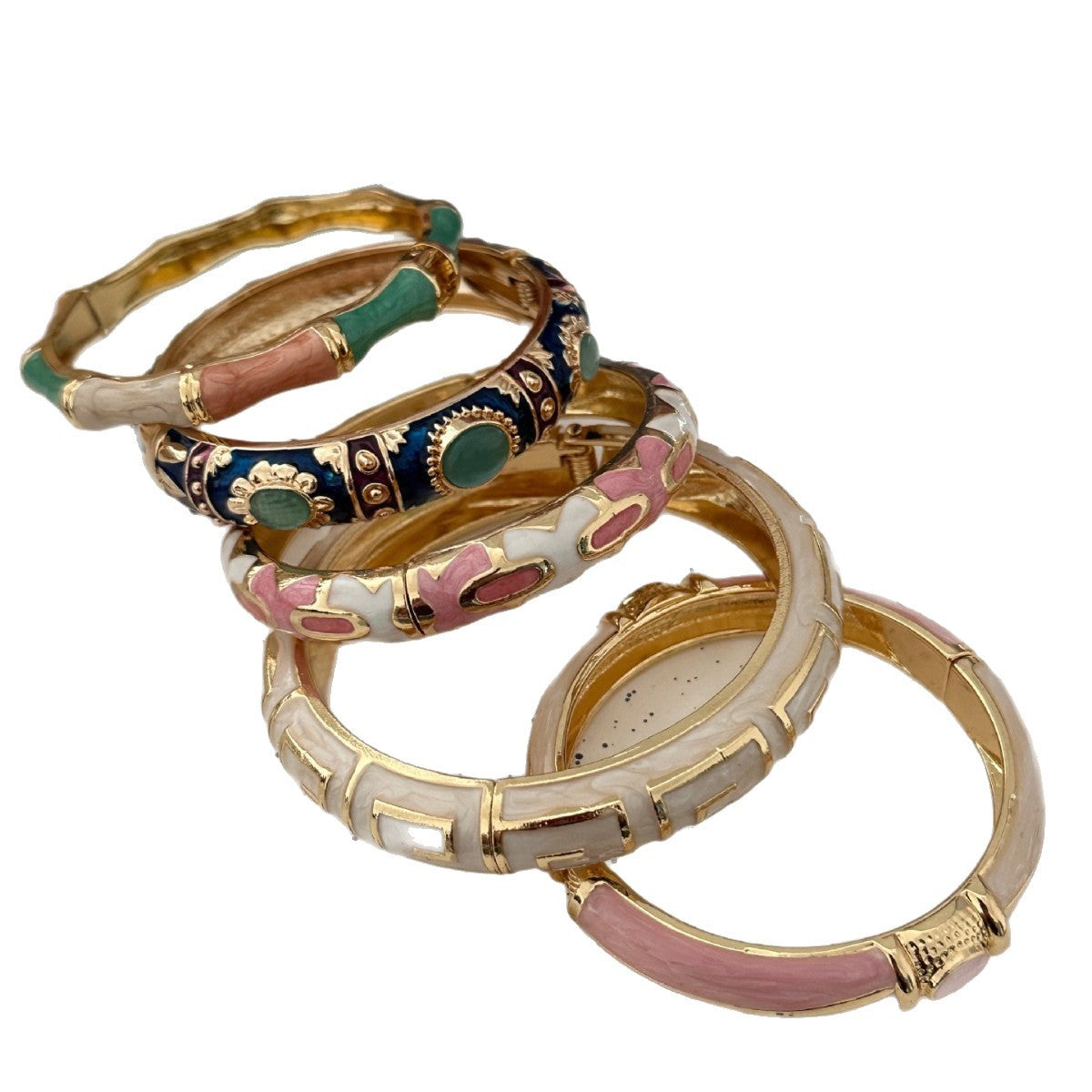 Ethnic Geometric Enamel Plated Alloy Bamboo Bangle for Women