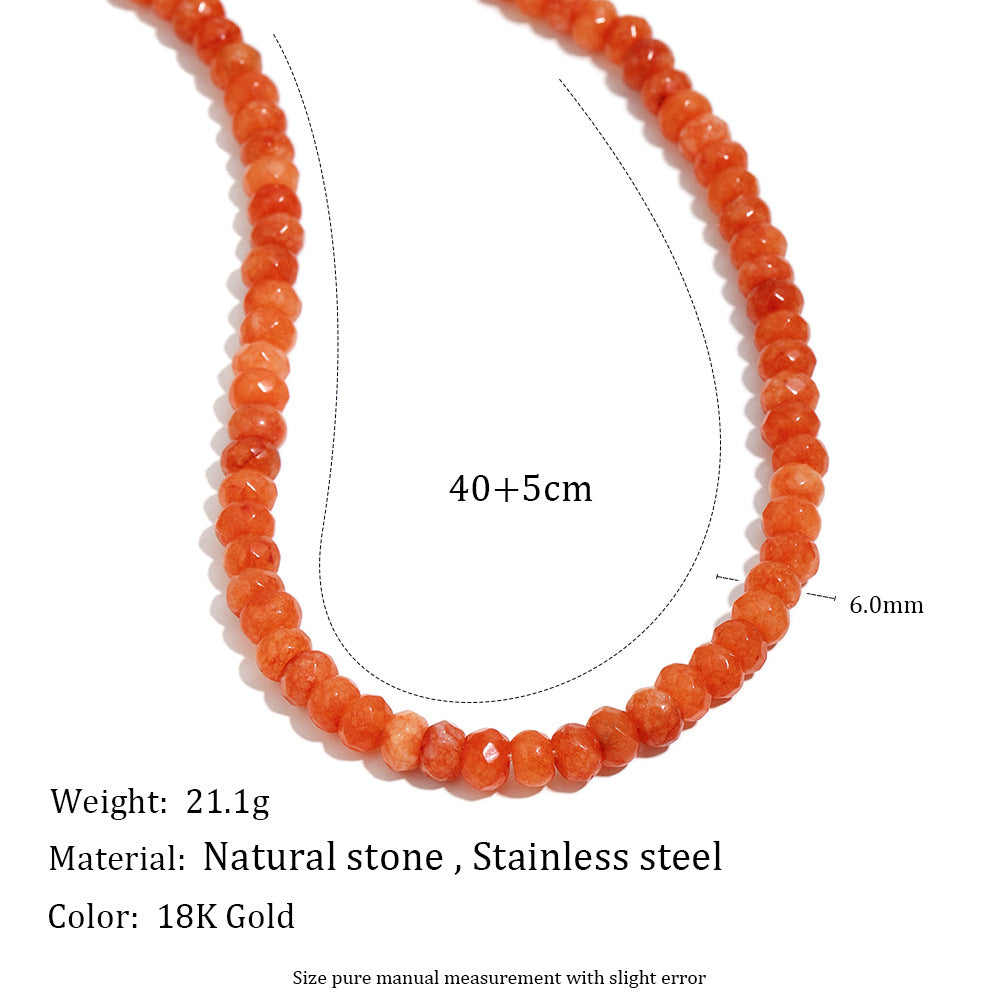 Collar Colgante Geométrico Minimalista para Mujer Acero Inoxidable con Baño de Oro de 18K Ópalo y Piedra Natural de Ágata Roja