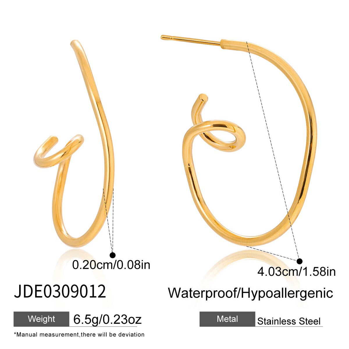 Orecchini a perno geometrici minimalisti in acciaio inossidabile con placcatura in oro 18 carati da donna